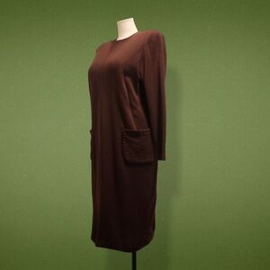 Vintage Elegant Brown Wool Long Sleeve Dress